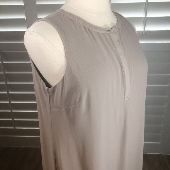 H by Halston Tan Chiffon Sleeveless A-Line Shirt Maxi Dress 18 Lined Henley Plus - Picture 5 of 12